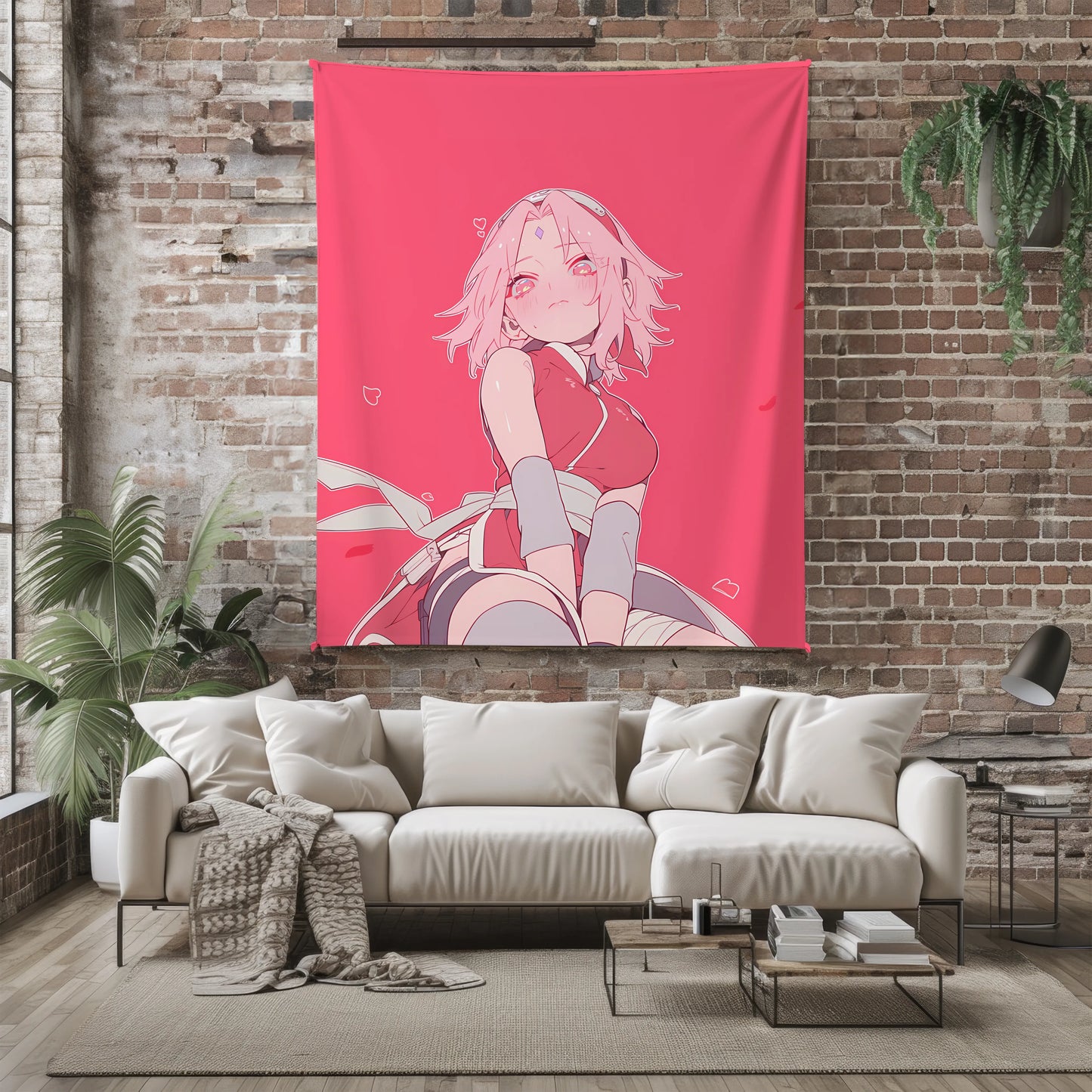 Sakura Haruno Classic Manga Style Flannel Blanket, Naruto Anime Art, Floral Background Decor, Otaku Collection Gift