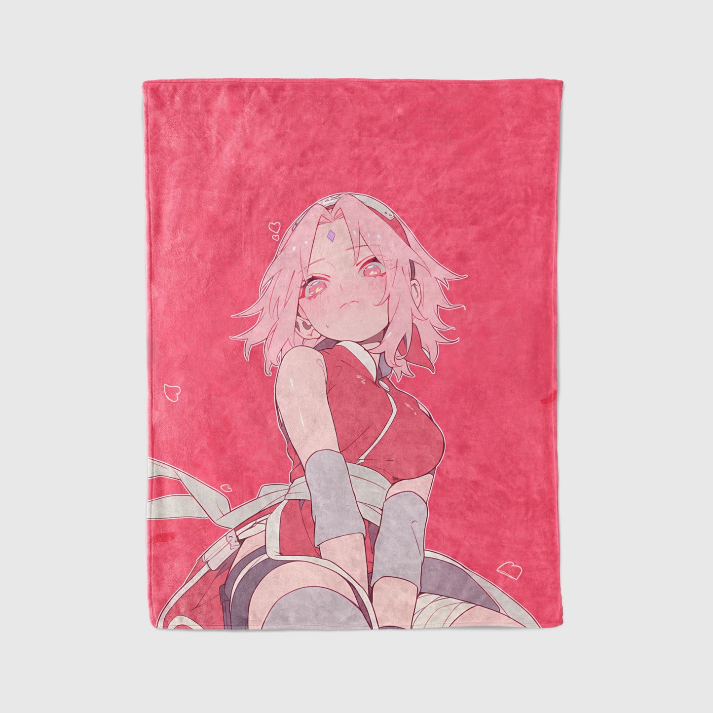 Sakura Haruno Classic Manga Style Flannel Blanket, Naruto Anime Art, Floral Background Decor, Otaku Collection Gift