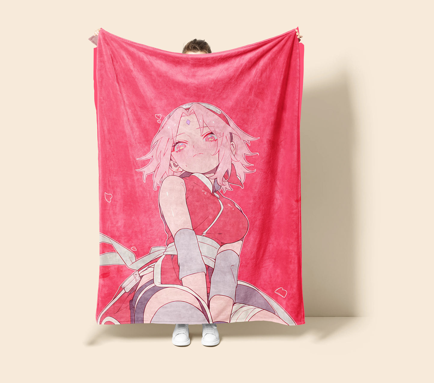 Sakura Haruno Classic Manga Style Flannel Blanket, Naruto Anime Art, Floral Background Decor, Otaku Collection Gift