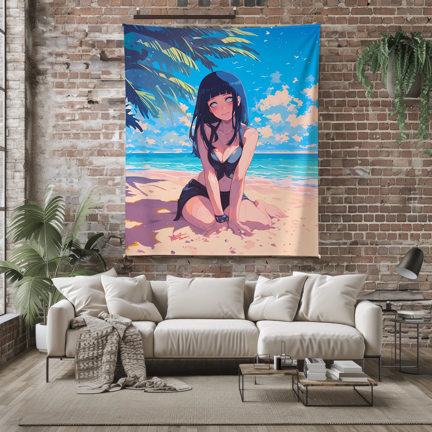 Hinata Hyuga Summer Swimsuit Style Flannel Blanket, Naruto Beach Vibes, Sexy Anime Girl Art, Vacation Home Decor Gift