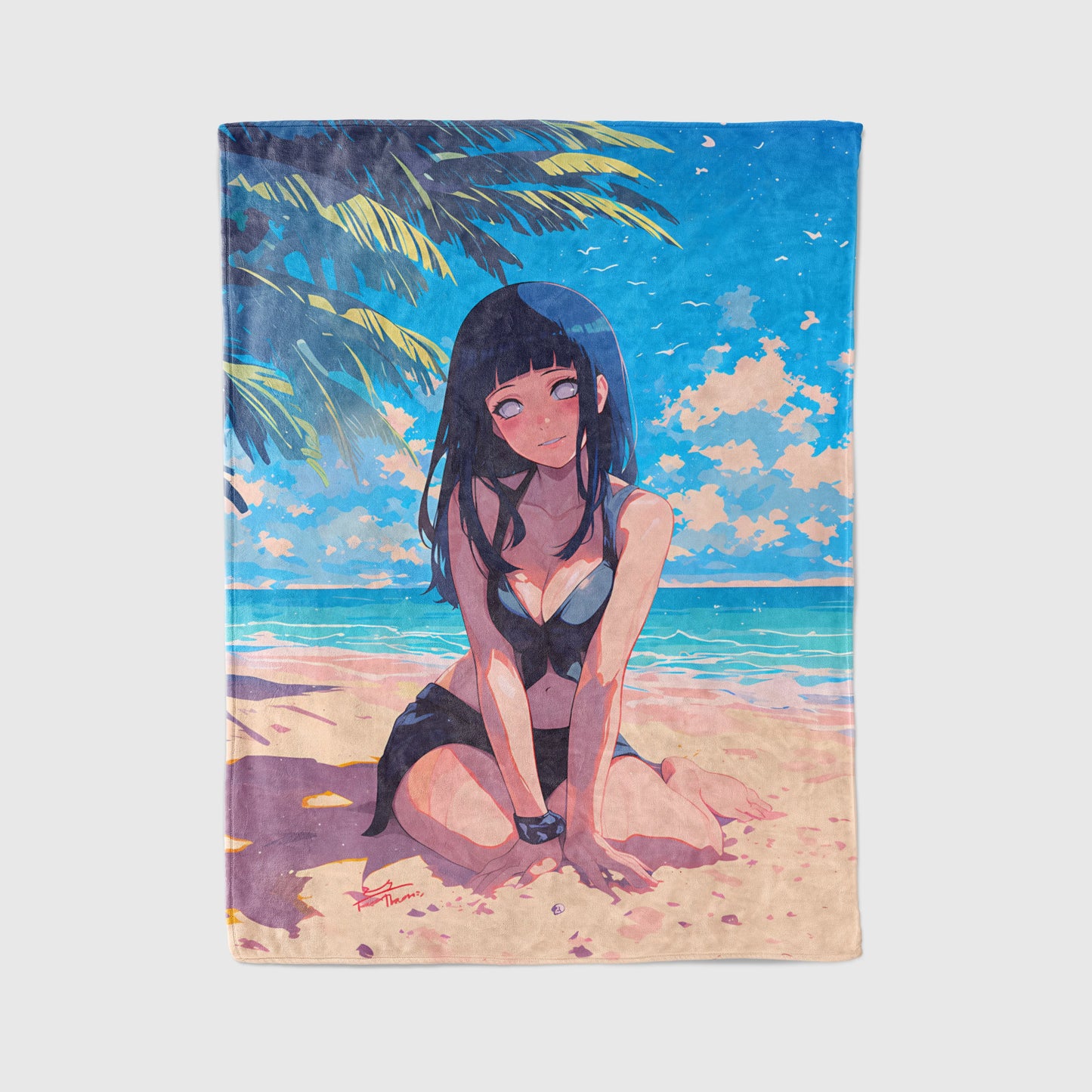 Hinata Hyuga Summer Swimsuit Style Flannel Blanket, Naruto Beach Vibes, Sexy Anime Girl Art, Vacation Home Decor Gift