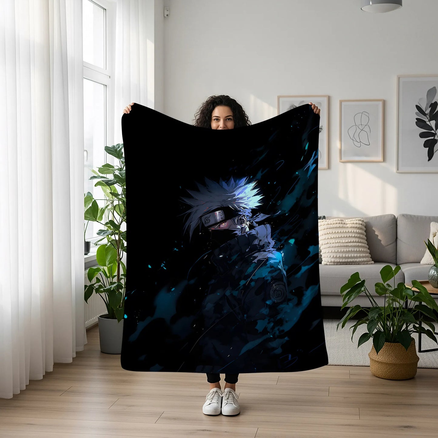 Kakashi Hatake Tactical Combat Gear Flannel Blanket, Naruto Jonin Ninja Outfit, Realistic Action Art, Wall Hanging Gift