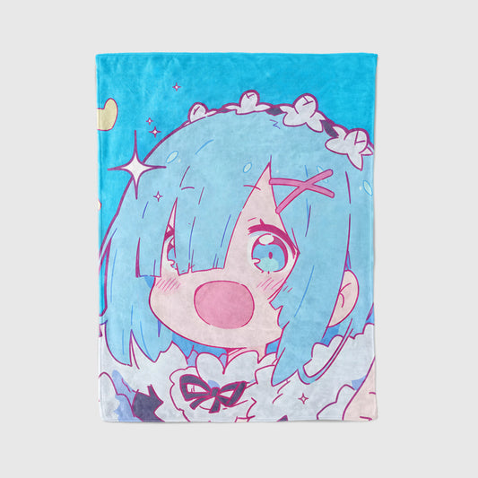 Rem Cute Chibi Flannel Blanket, Re:Zero Merch, Kawaii Maid Anime Peripheral, Otaku Gift Bedding