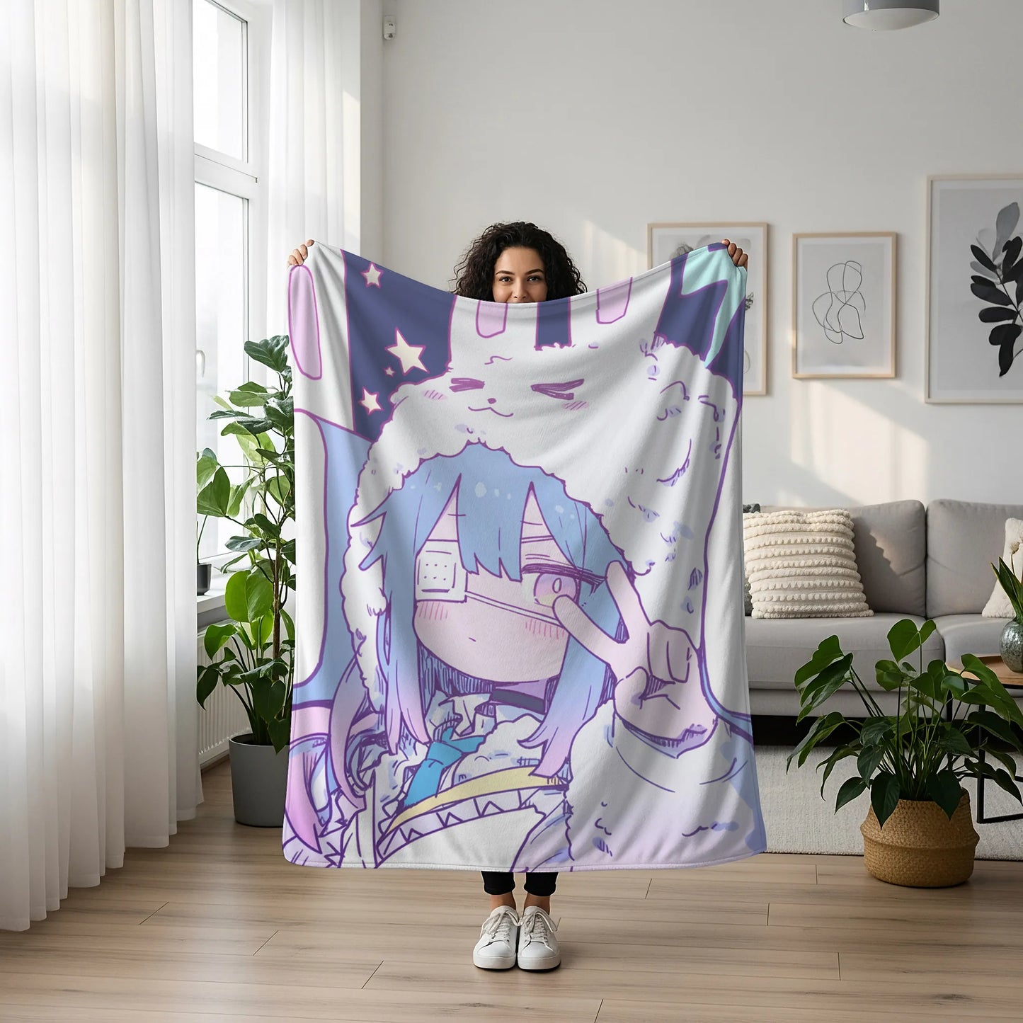 Rikka Takanashi Rabbit Ear Kawaii Flannel Blanket, Love, Chunibyo & Other Delusions Merch, Otaku Decor