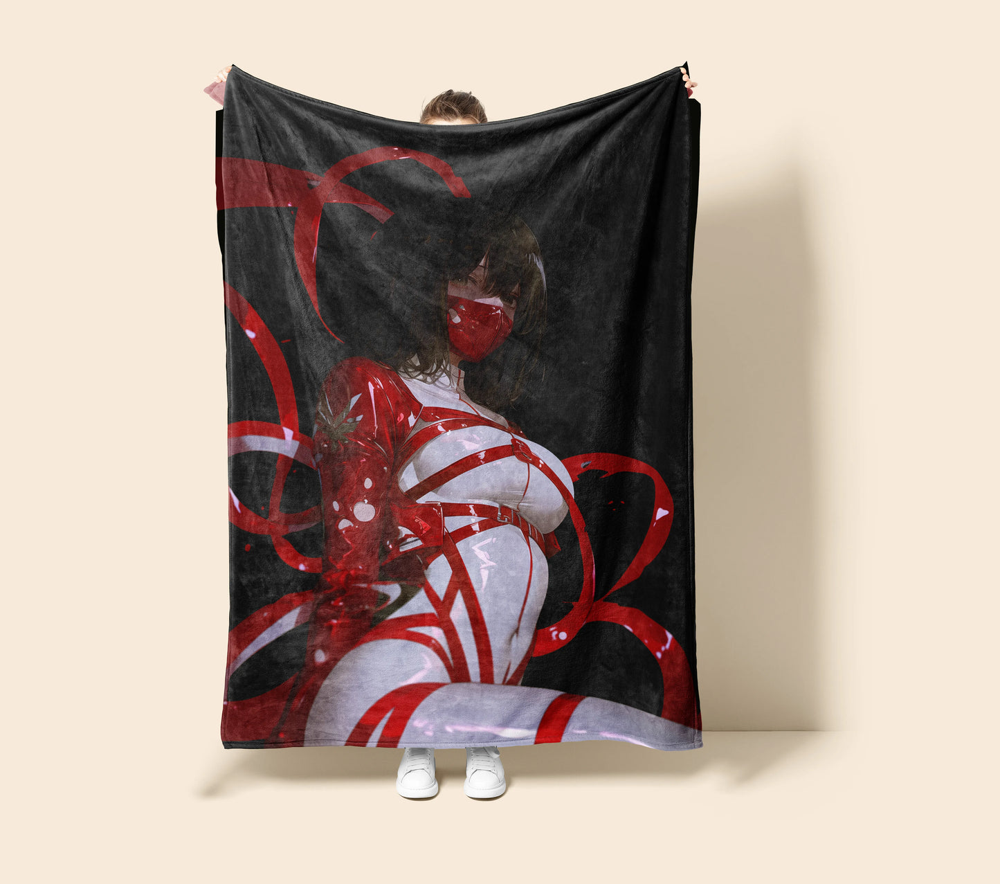 Mikasa Ackerman Bound Bodysuit Flannel Blanket, Attack on Titan Merch, Survey Corps Anime Peripheral, Seductive Otaku Decor