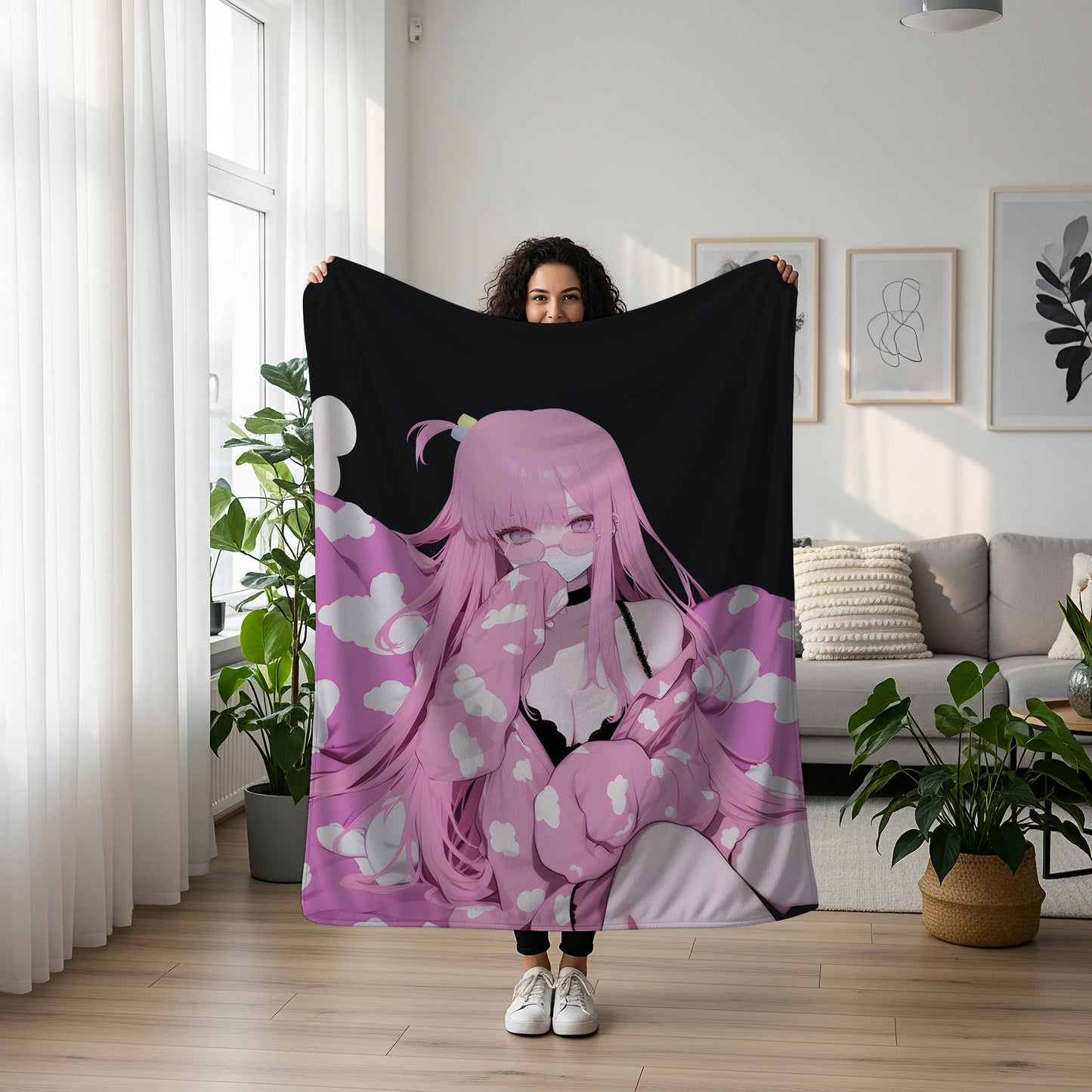 Gotoh Hitori Pajamas Art Blanket, Bocchi the Rock Sleepwear Decor, Cute Sultry Hitori Design, Premium Anime Fan Gift, Custom Bedroom Decor