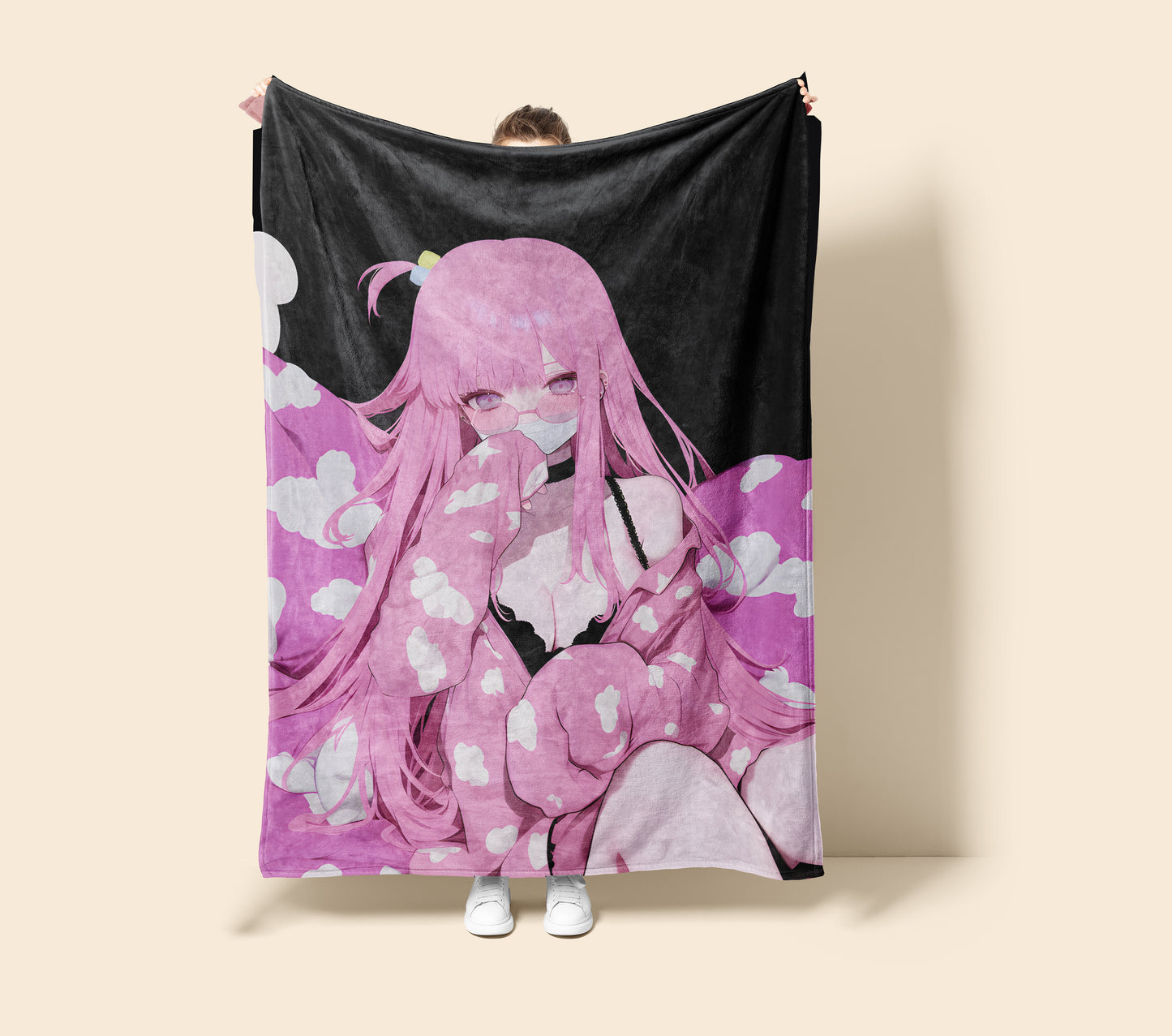 Gotoh Hitori Pajamas Art Blanket, Bocchi the Rock Sleepwear Decor, Cute Sultry Hitori Design, Premium Anime Fan Gift, Custom Bedroom Decor