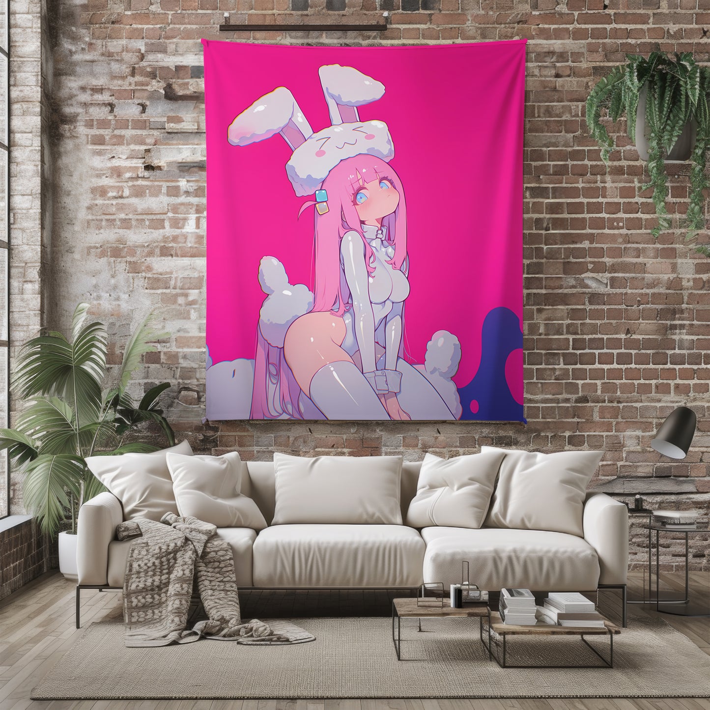 Gotoh Hitori Bunny Ears Art Blanket, Bocchi the Rock Kawaii Decor, Cute Bunny Girl Hitori Design, Premium Kawaii Gift, Anime Art Blanket