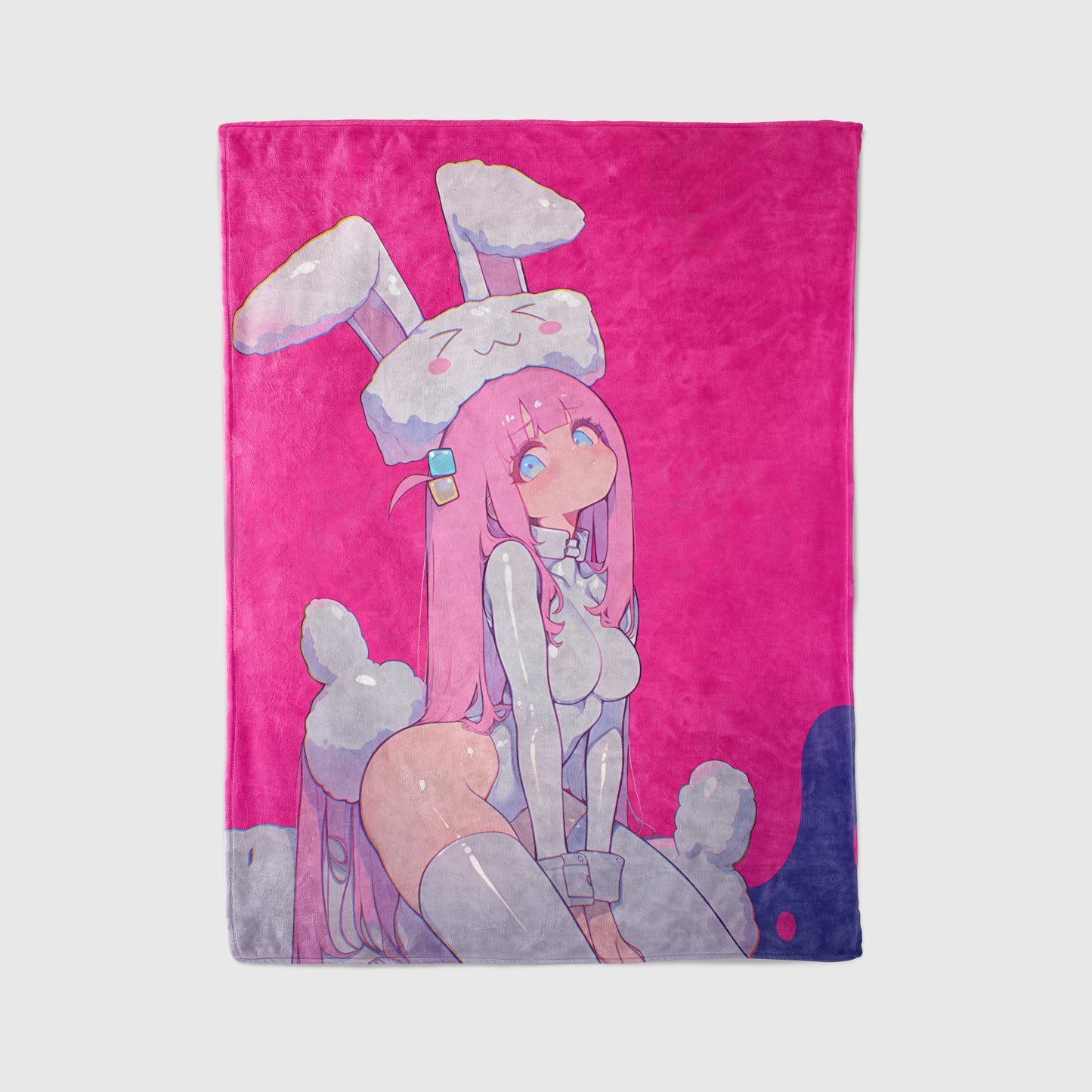 Gotoh Hitori Bunny Ears Art Blanket, Bocchi the Rock Kawaii Decor, Cute Bunny Girl Hitori Design, Premium Kawaii Gift, Anime Art Blanket