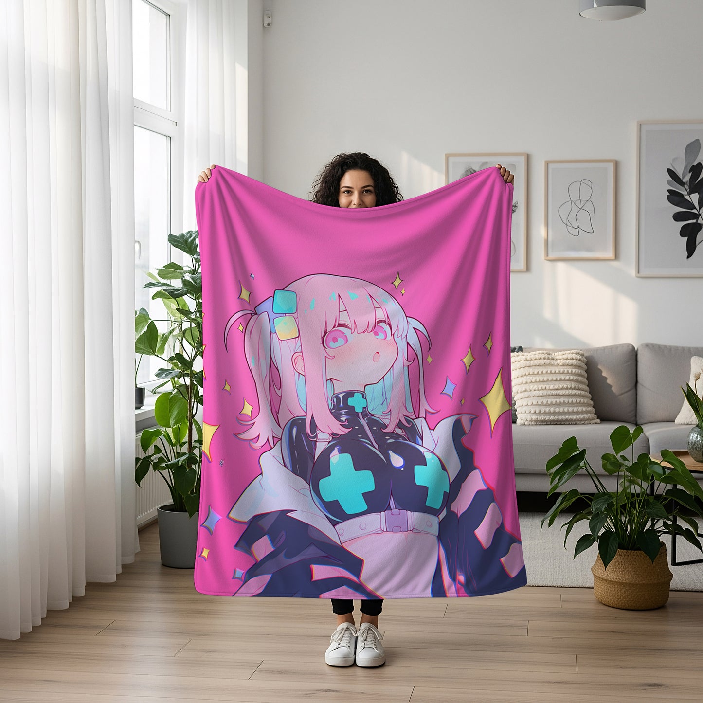 Gotoh Hitori Rubber Suit Art Blanket, Bocchi the Rock Bodysuit Decor, Sexy Glossy Suit Hitori Design, Premium Anime Girl Gift, OOAK Art