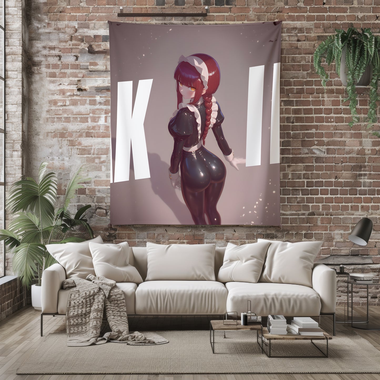 Makima Rubber Suit Maid Art Blanket, Chainsaw Man Makima Bodysuit Decor, Sexy Glossy Maid Design, Premium Anime Girl Gift, Anime Art