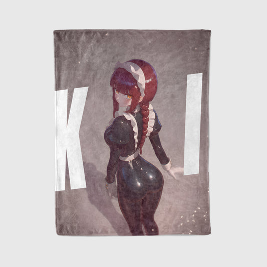 Makima Rubber Suit Maid Art Blanket, Chainsaw Man Makima Bodysuit Decor, Sexy Glossy Maid Design, Premium Anime Girl Gift, Anime Art