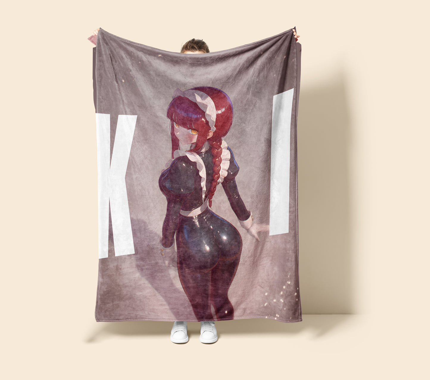 Makima Rubber Suit Maid Art Blanket, Chainsaw Man Makima Bodysuit Decor, Sexy Glossy Maid Design, Premium Anime Girl Gift, Anime Art