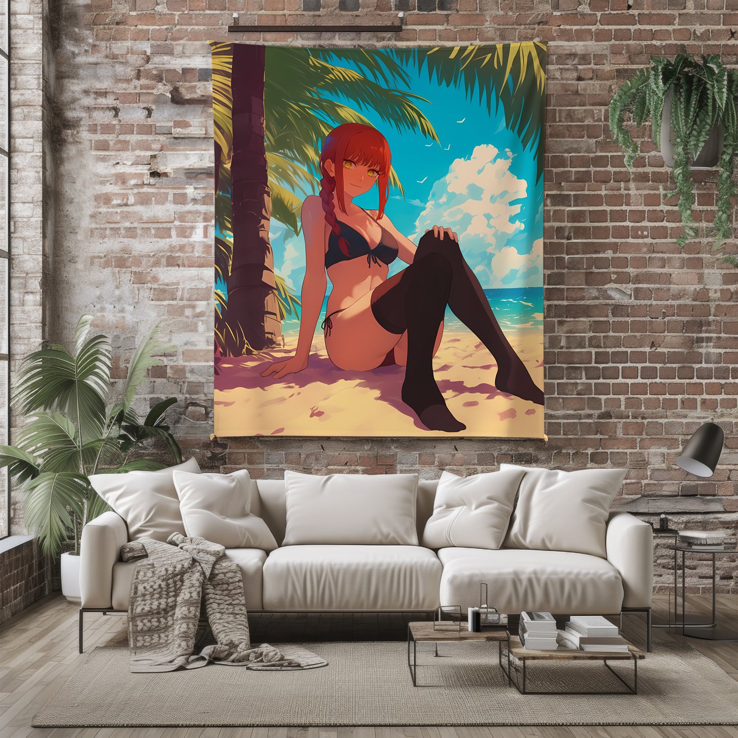 Makima Summer Bikini Art Blanket, Chainsaw Man Makima Swimwear Decor, Sexy Beach Aesthetic, Premium Anime Girl Gift, Custom Art Blanket