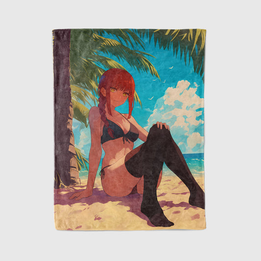 Makima Summer Bikini Art Blanket, Chainsaw Man Makima Swimwear Decor, Sexy Beach Aesthetic, Premium Anime Girl Gift, Custom Art Blanket