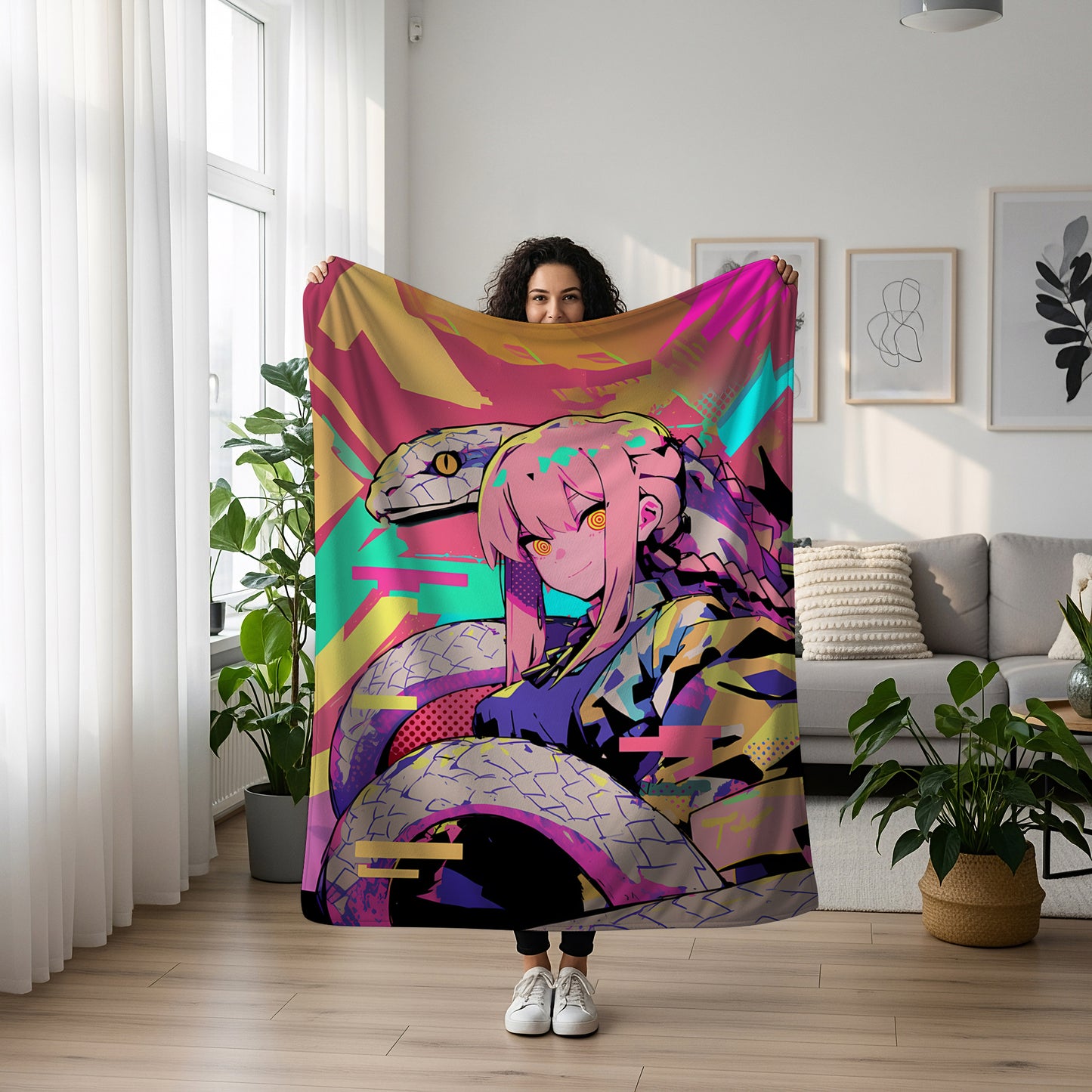 Makima Graffiti Style Art Blanket, Chainsaw Man Street Art Decor, Urban Quirky Makima Design, Premium Anime Gift, OOAK Art Decor