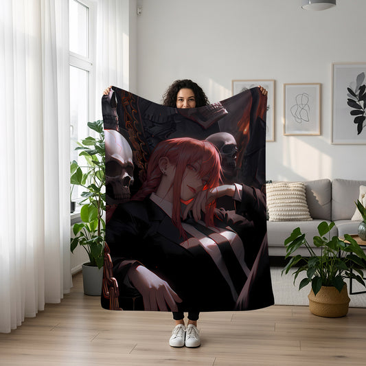 Makima Mob Boss Onee-san Art Blanket, Chainsaw Man Mature Makima Decor, Sultry Mafia Aesthetic, Premium Fan Gift, Anime Art Bedding