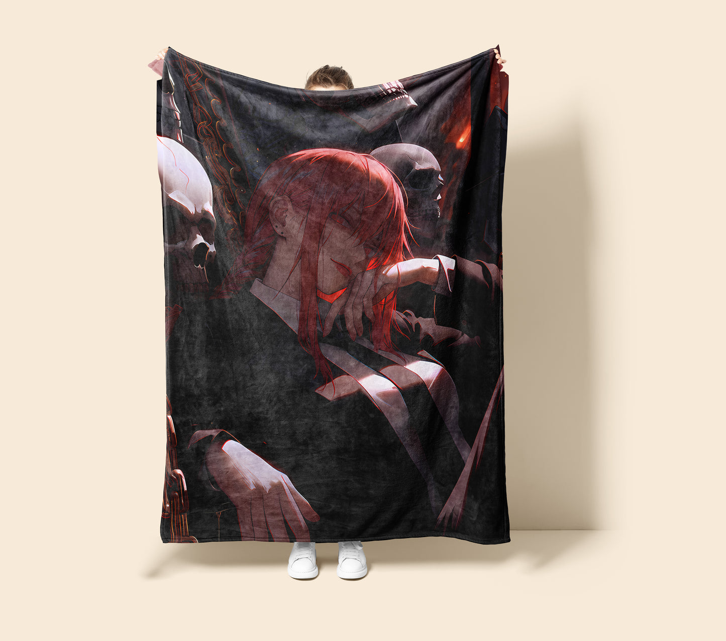 Makima Mob Boss Onee-san Art Blanket, Chainsaw Man Mature Makima Decor, Sultry Mafia Aesthetic, Premium Fan Gift, Anime Art Bedding