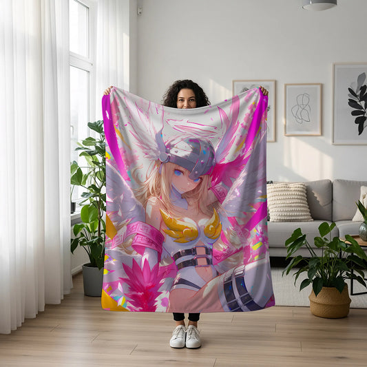 Angewomon Mature Aesthetic Flannel Blanket, Digimon Merch, Archangel Anime Peripheral, Otaku Decor