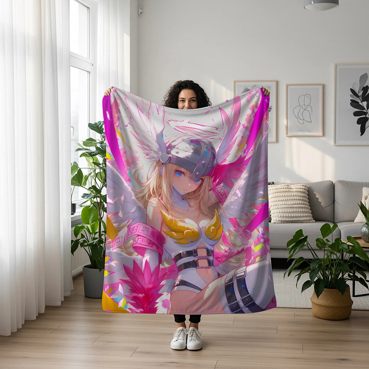 Angewomon Mature Aesthetic Flannel Blanket, Digimon Merch, Archangel Anime Peripheral, Otaku Decor
