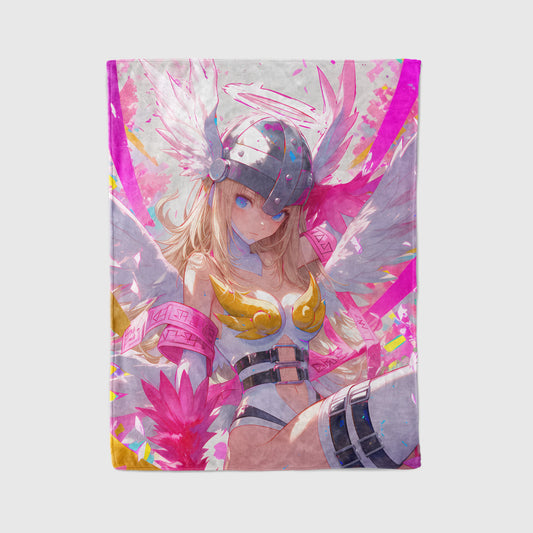 Angewomon Mature Aesthetic Flannel Blanket, Digimon Merch, Archangel Anime Peripheral, Otaku Decor