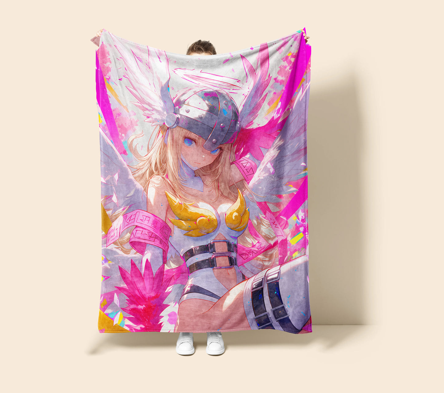 Angewomon Mature Aesthetic Flannel Blanket, Digimon Merch, Archangel Anime Peripheral, Otaku Decor