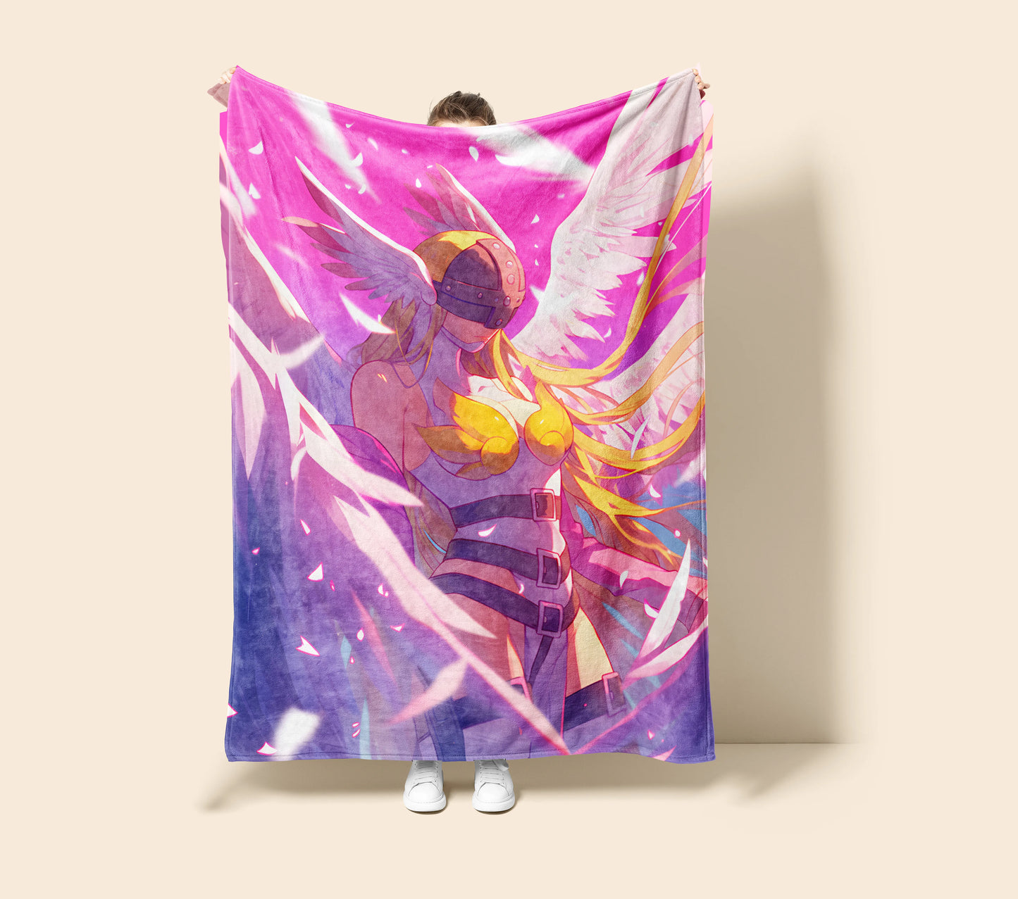 Angewomon Classic Archon Flannel Blanket, Digimon Merch, Nostalgic Anime Peripheral, Otaku Bedding