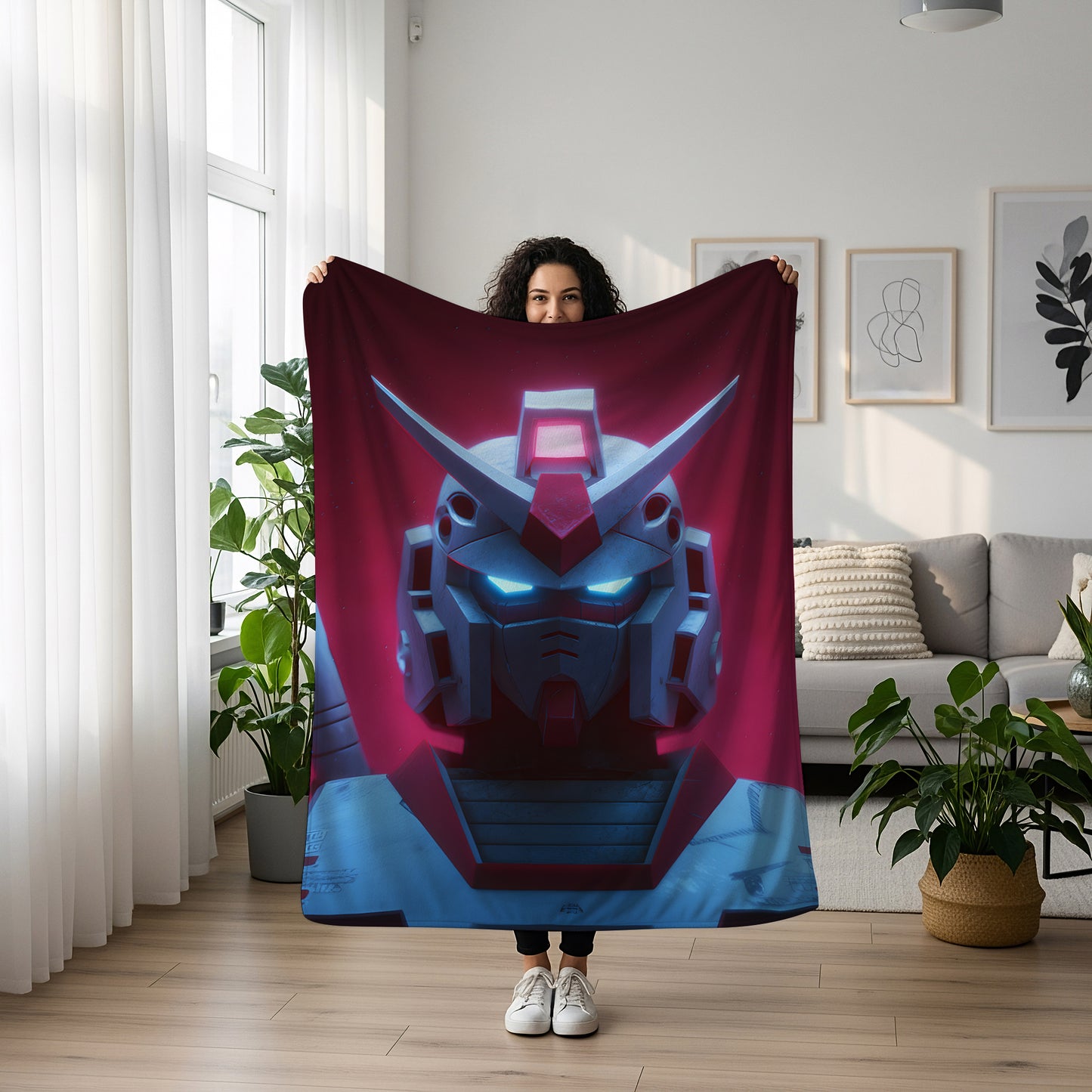 Gundam Mobile Suit Head Art Blanket, Universal Century Mecha Decor, RX-78-2 Iconic Portrait, Premium Fan Gift, Anime Art