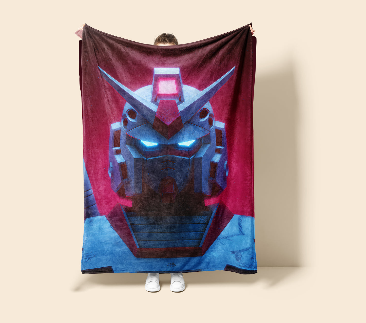 Gundam Mobile Suit Head Art Blanket, Universal Century Mecha Decor, RX-78-2 Iconic Portrait, Premium Fan Gift, Anime Art