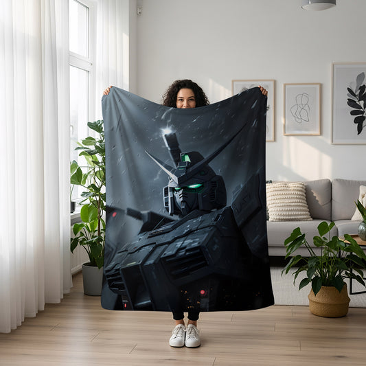 Gundam Dark Aesthetic Art Blanket, Mobile Suit Black Mecha Decor, Intense Shadow Warrior Design, Premium Fan Gift, Custom Art