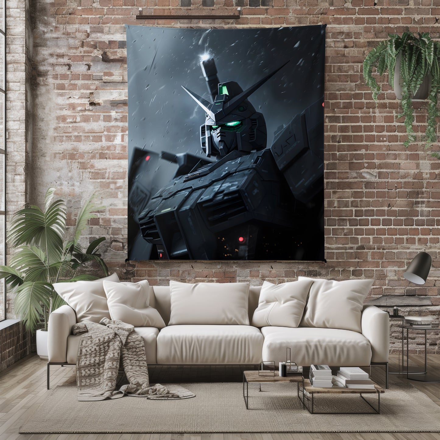Gundam Dark Aesthetic Art Blanket, Mobile Suit Black Mecha Decor, Intense Shadow Warrior Design, Premium Fan Gift, Custom Art