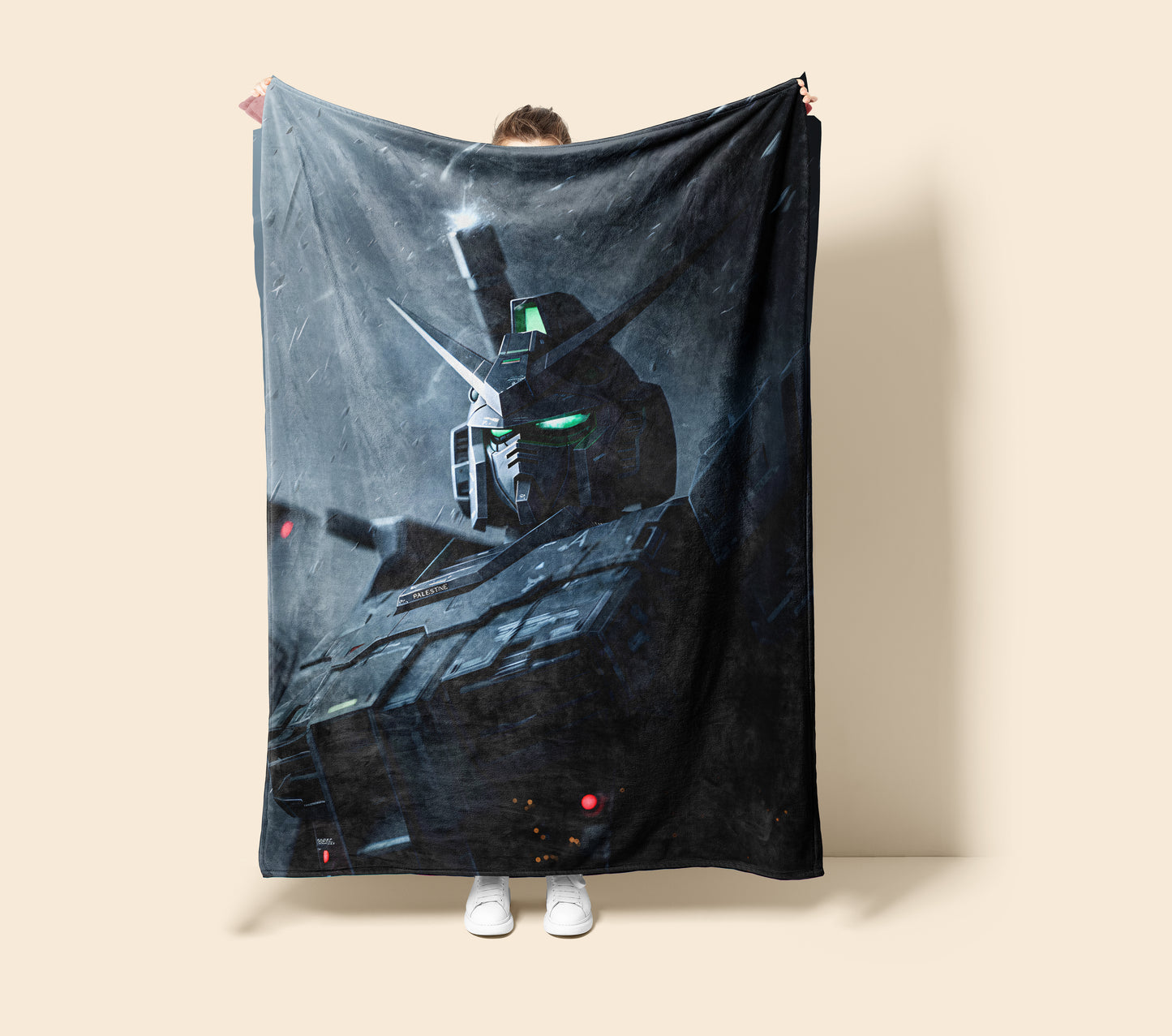 Gundam Dark Aesthetic Art Blanket, Mobile Suit Black Mecha Decor, Intense Shadow Warrior Design, Premium Fan Gift, Custom Art