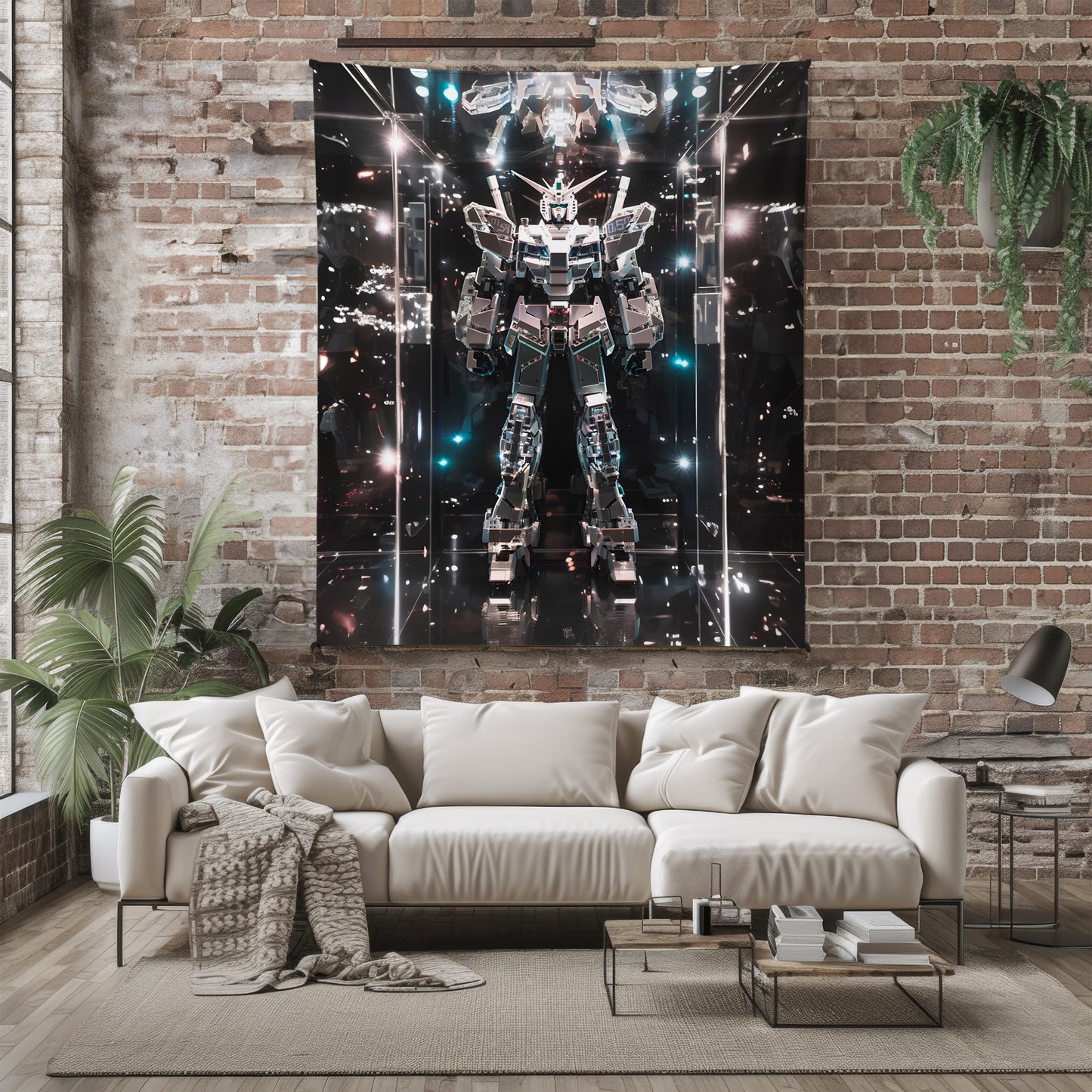 Gundam Cyberpunk Mecha Art Blanket, Mobile Suit Neon Decor, Futuristic Urban Warrior Design, Premium Anime Gift, OOAK Art
