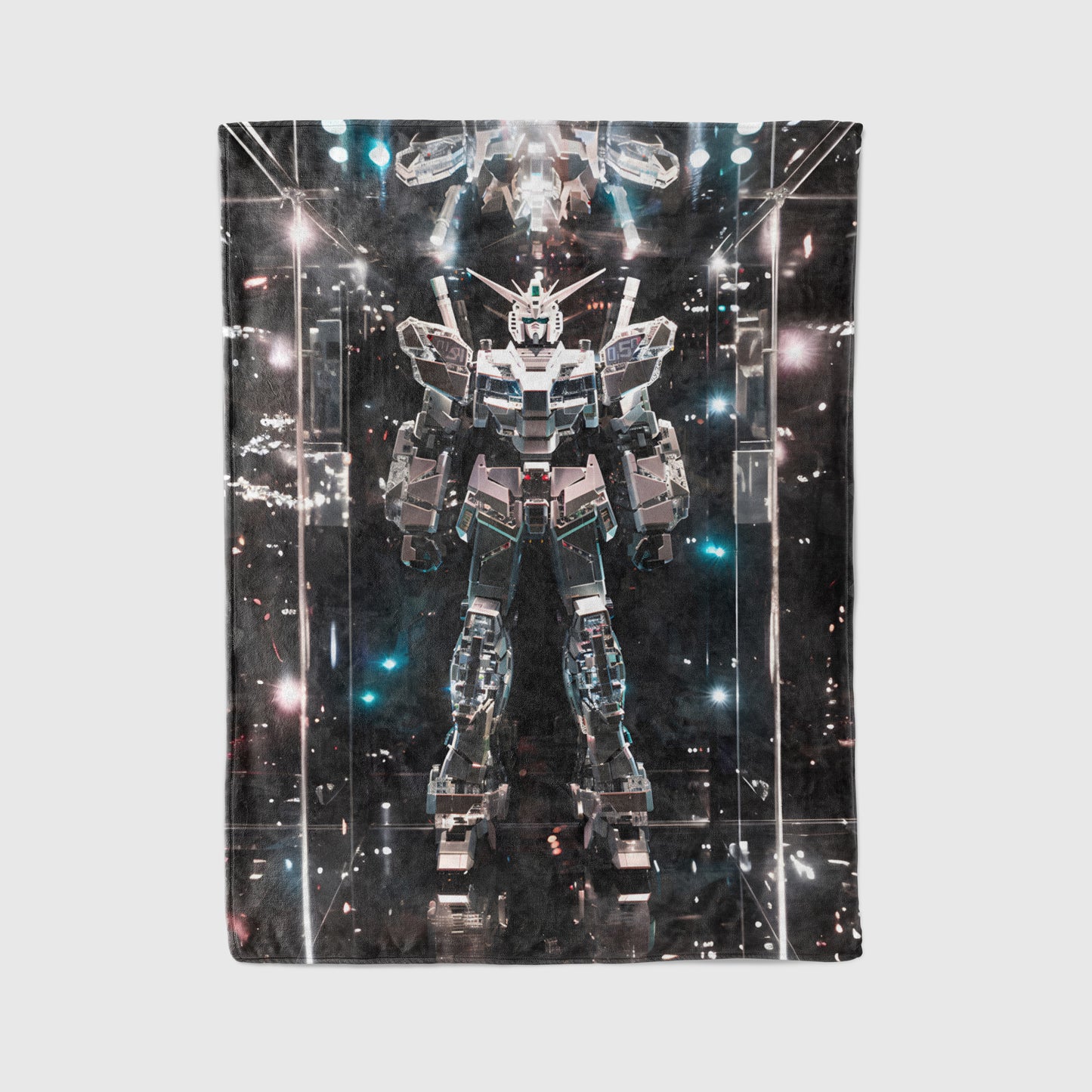 Gundam Cyberpunk Mecha Art Blanket, Mobile Suit Neon Decor, Futuristic Urban Warrior Design, Premium Anime Gift, OOAK Art