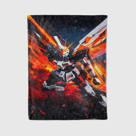 Gundam Battle Form Art Blanket, Mobile Suit Epic Combat Decor, Intense Mecha Warfare Design, Premium Fan Gift, Anime Art Bedding