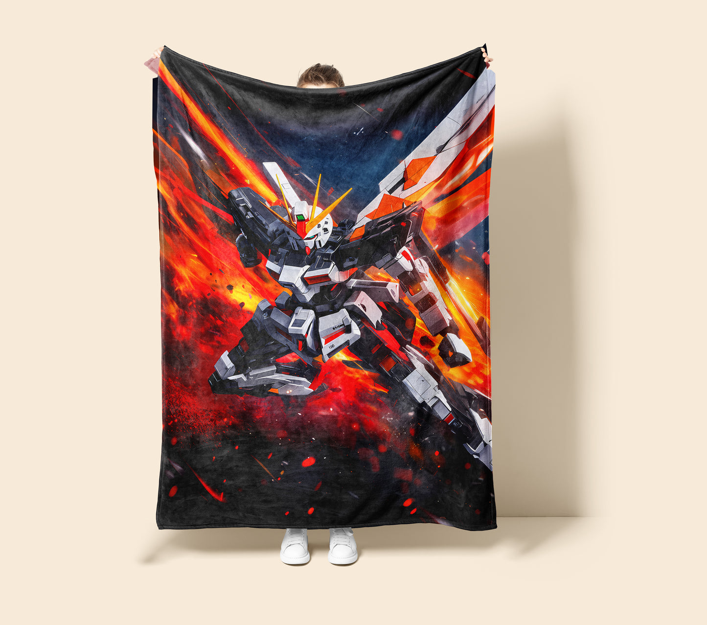 Gundam Battle Form Art Blanket, Mobile Suit Epic Combat Decor, Intense Mecha Warfare Design, Premium Fan Gift, Anime Art Bedding