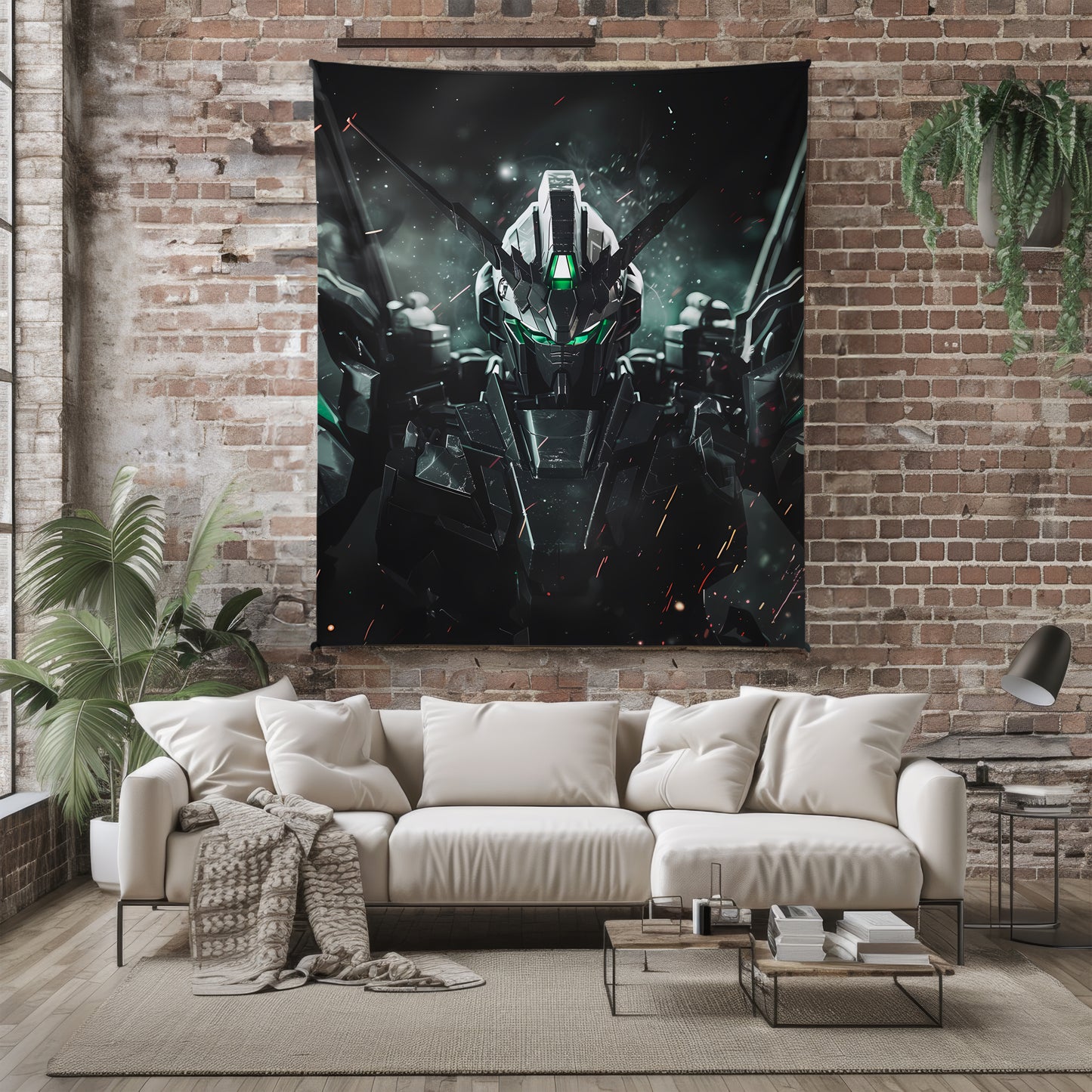 Gundam Snowy Night Art Blanket, Mobile Suit Winter Decor, Serene Mecha Moonlit Design, Premium Fan Gift, Custom Art Blanket