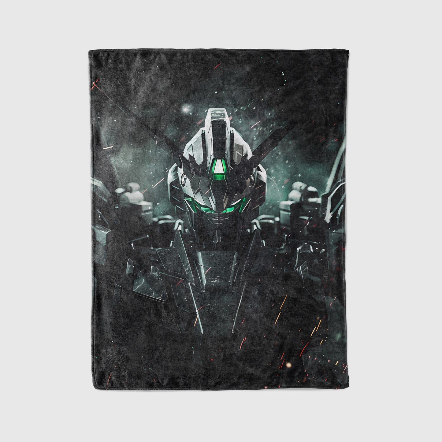 Gundam Snowy Night Art Blanket, Mobile Suit Winter Decor, Serene Mecha Moonlit Design, Premium Fan Gift, Custom Art Blanket