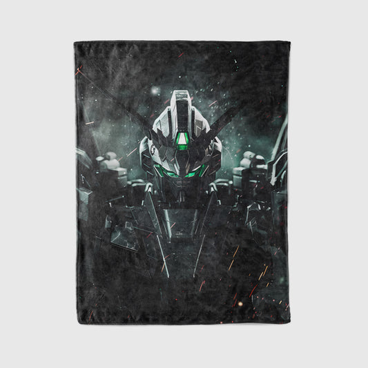 Gundam Snowy Night Art Blanket, Mobile Suit Winter Decor, Serene Mecha Moonlit Design, Premium Fan Gift, Custom Art Blanket