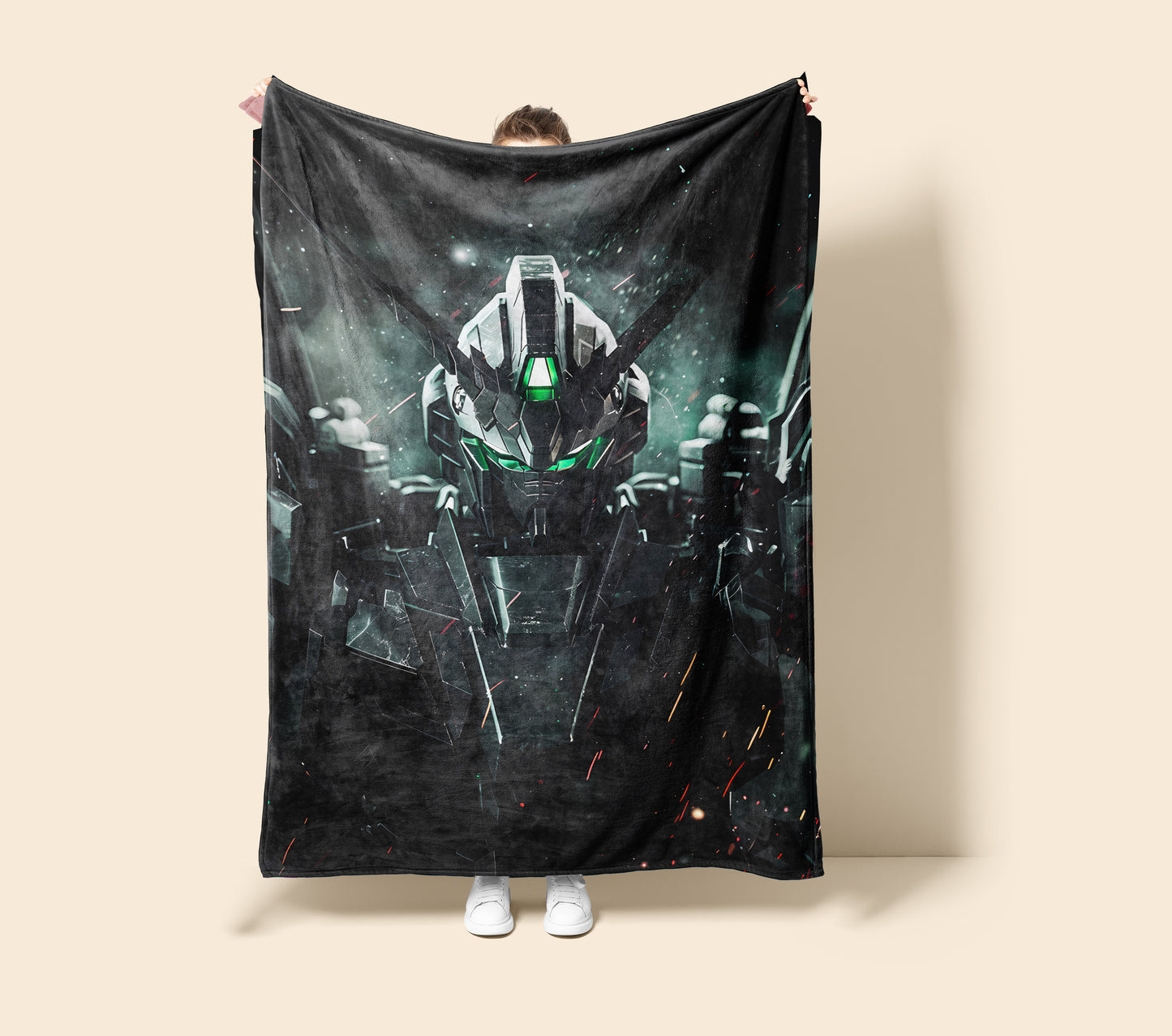 Gundam Snowy Night Art Blanket, Mobile Suit Winter Decor, Serene Mecha Moonlit Design, Premium Fan Gift, Custom Art Blanket