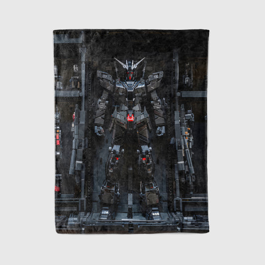 Black Gundam Mobile Suit Art Blanket, Stealth Mecha Aesthetic Decor, Dark Iron Warrior Design, Premium Fan Gift, Aesthetic Art