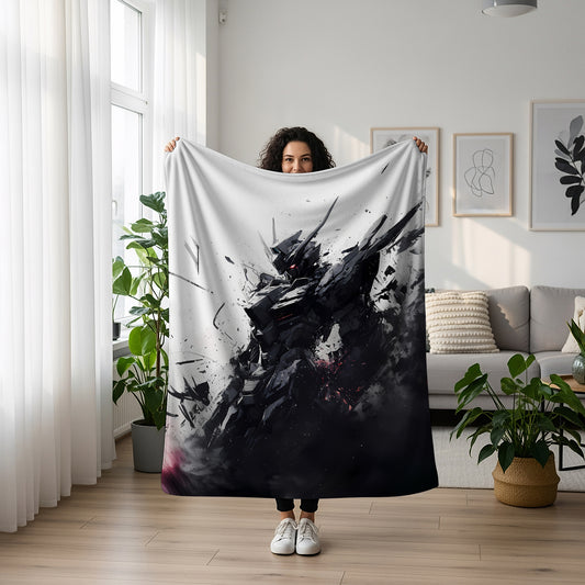 Gundam Ink Wash Graffiti Art Blanket, Mobile Suit Street Art Decor, Urban Sumi-e Mecha Design, Premium Anime Gift, OOAK Art