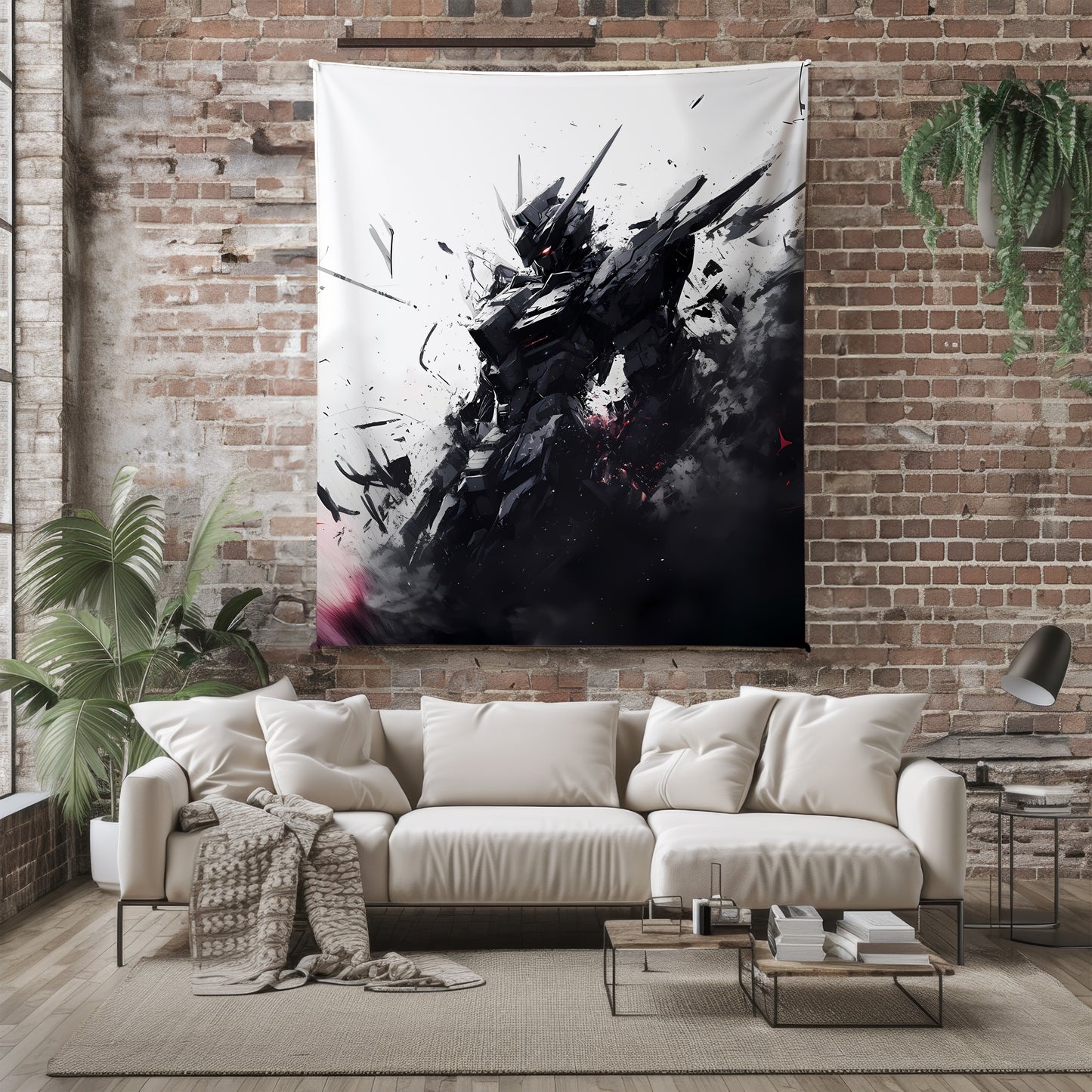 Gundam Ink Wash Graffiti Art Blanket, Mobile Suit Street Art Decor, Urban Sumi-e Mecha Design, Premium Anime Gift, OOAK Art