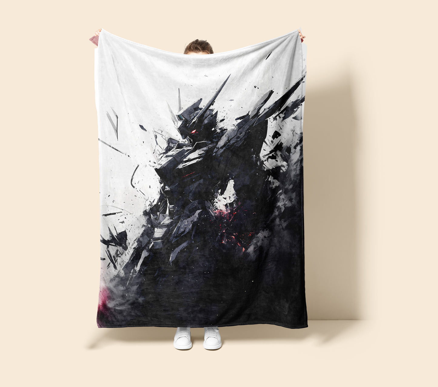 Gundam Ink Wash Graffiti Art Blanket, Mobile Suit Street Art Decor, Urban Sumi-e Mecha Design, Premium Anime Gift, OOAK Art
