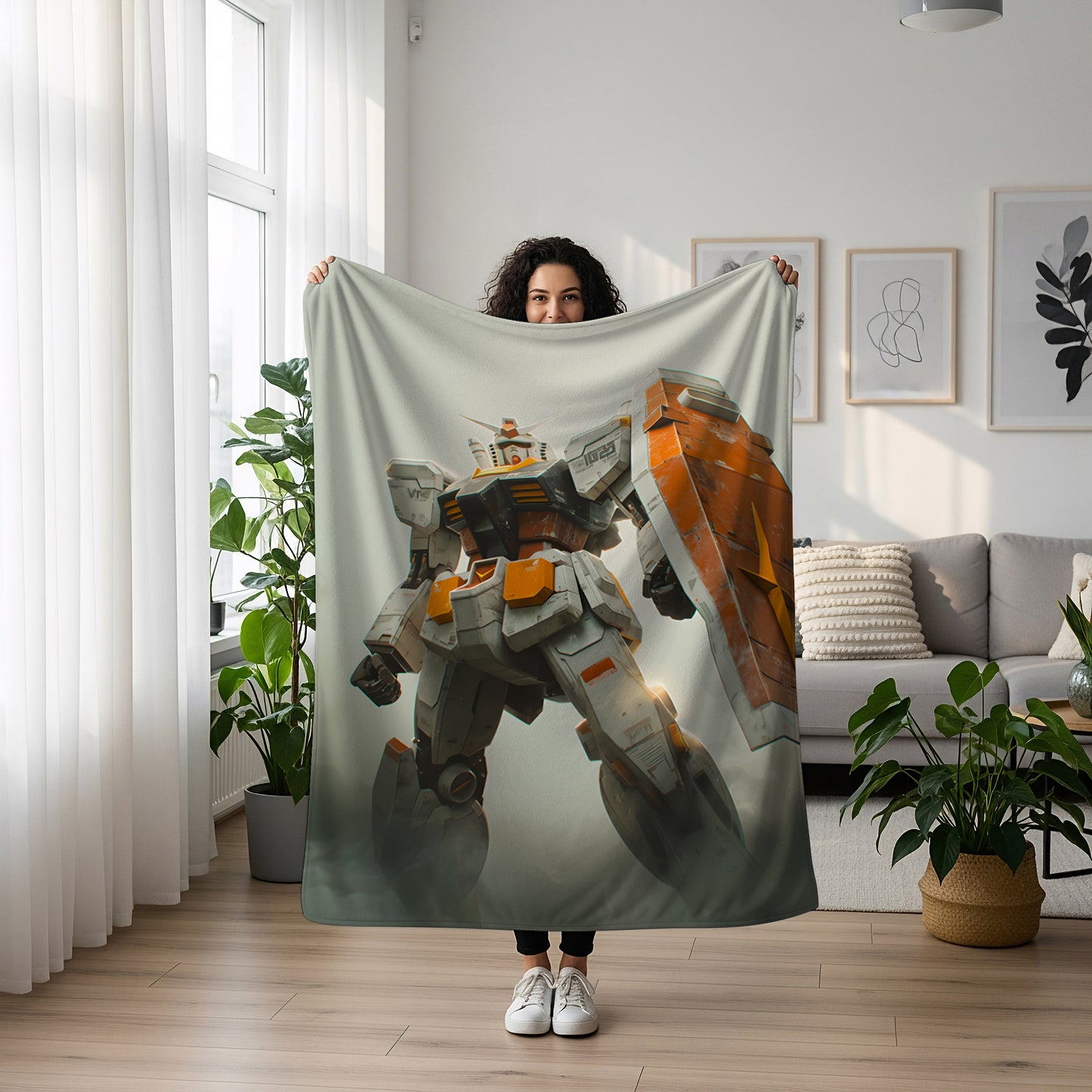 Gundam Realistic Style Art Blanket, Mobile Suit Technical Decor, Industrial Mecha Design Illustration, Premium Fan Gift, Wall Art