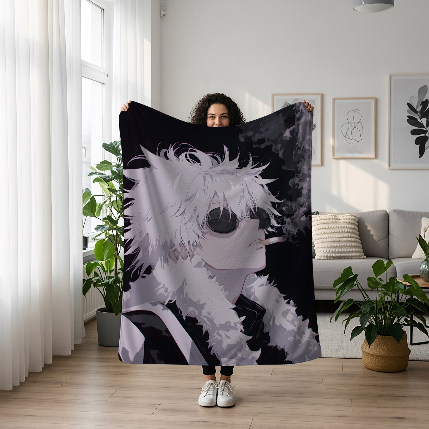 Gojo Satoru Mob Boss Art Blanket, Jujutsu Kaisen Mafia Aesthetic Decor, Mature Godfather Style, Premium Fan Gift, Custom Art