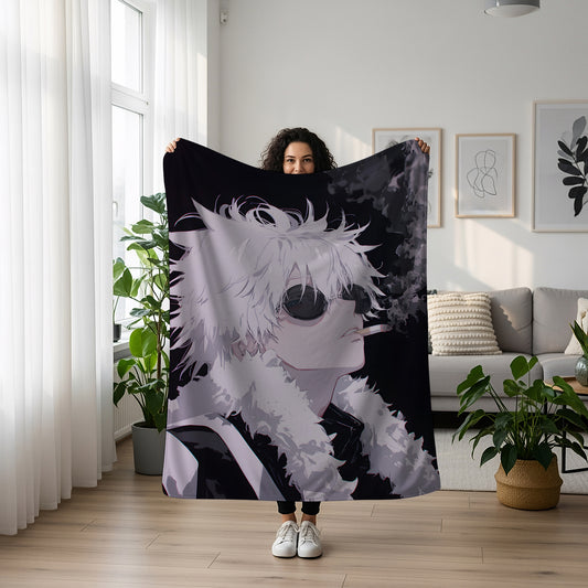 Gojo Satoru Mob Boss Art Blanket, Jujutsu Kaisen Mafia Aesthetic Decor, Mature Godfather Style, Premium Fan Gift, Custom Art