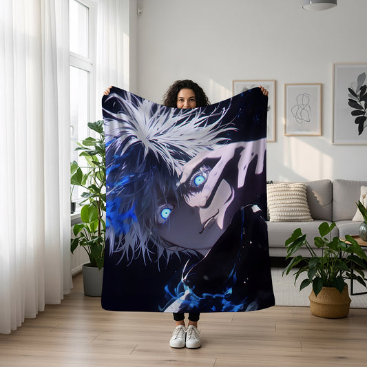 Gojo Satoru Dark Aesthetic Art Blanket, Jujutsu Kaisen Shadow Decor, Intense Gothic Warrior Design, Premium Fan Gift, Custom Art