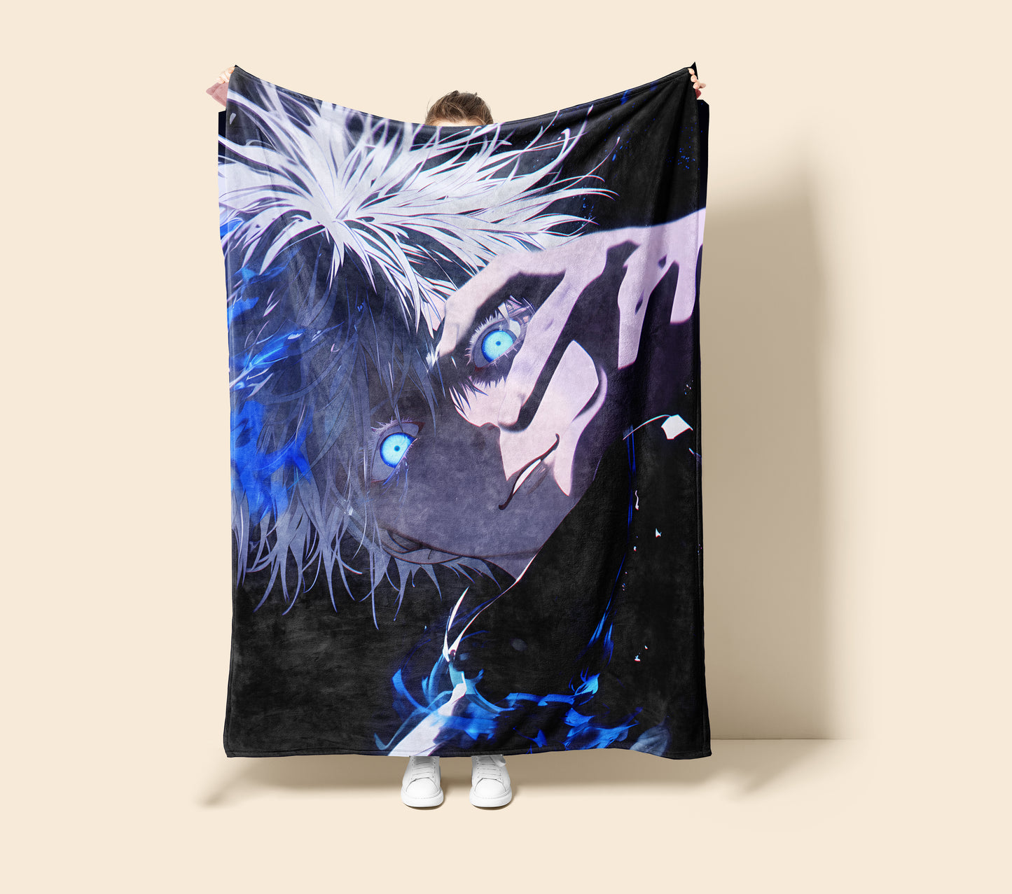 Gojo Satoru Dark Aesthetic Art Blanket, Jujutsu Kaisen Shadow Decor, Intense Gothic Warrior Design, Premium Fan Gift, Custom Art