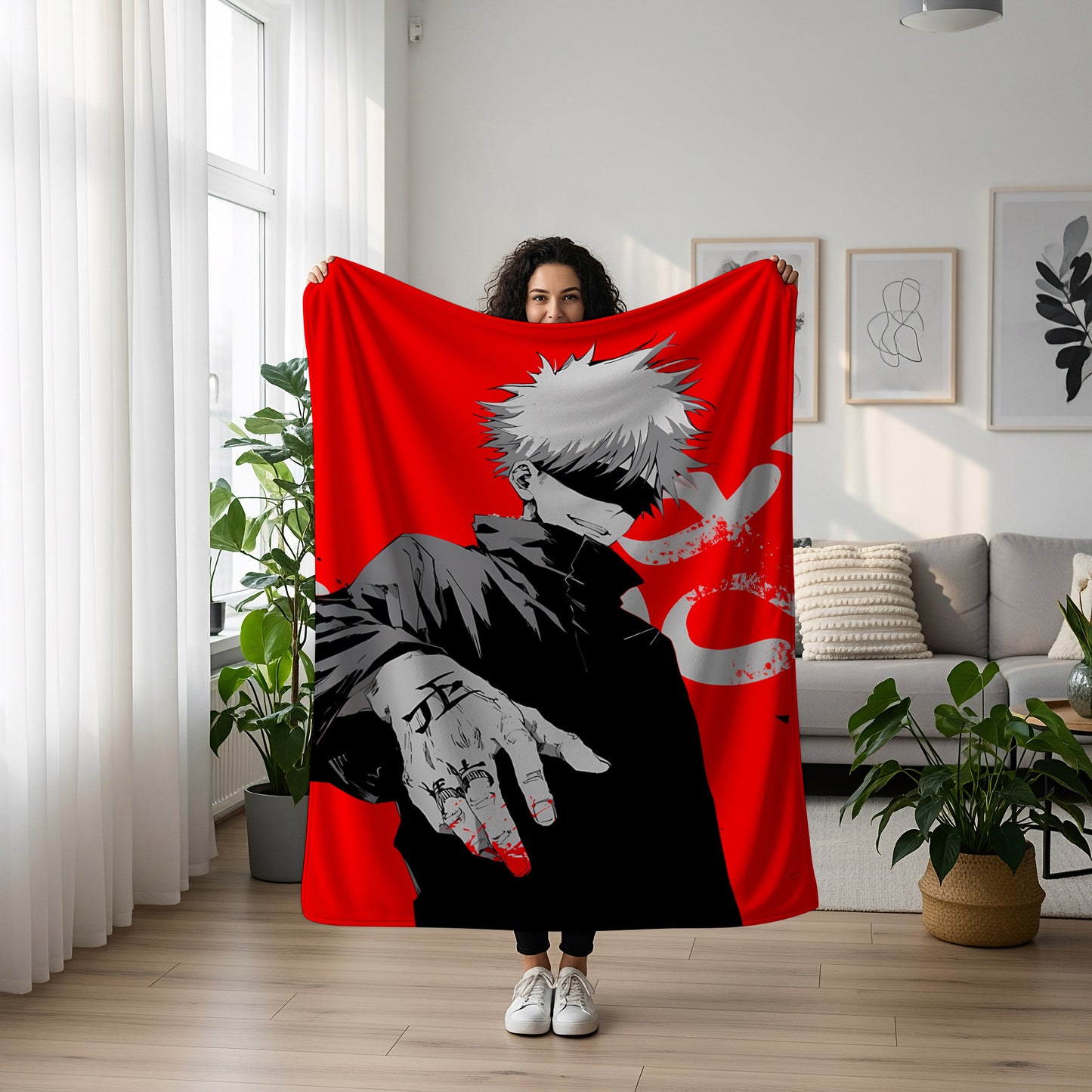 Gojo Satoru Hypebeast Art Blanket, Jujutsu Kaisen Urban Warrior Decor, Streetwear Fashion Design, Premium Fan Gift, Anime Art Bedding
